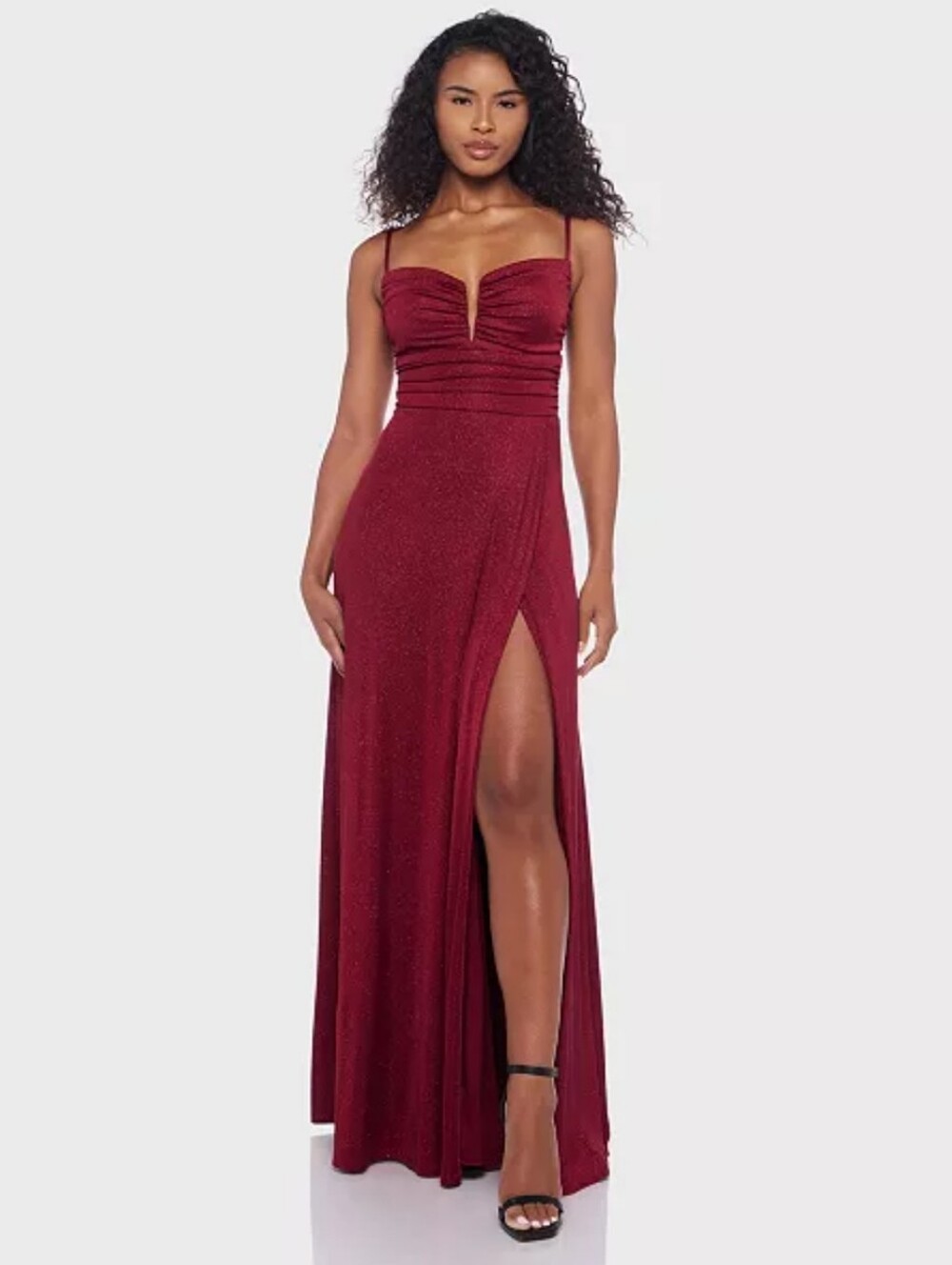 B. Darlin Size 7/8 Burgundy Glitter Ruched Formal Maxi Gown NWT $119 Sexy